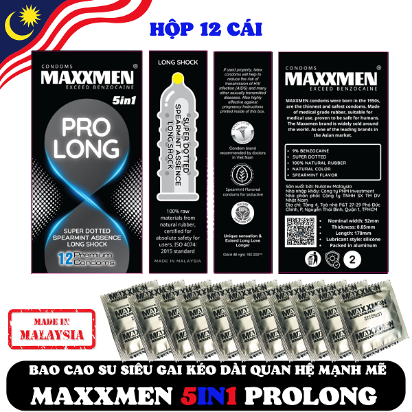 Bao Cao Su Cao Cấp Maxxmen 5in1 Prolong – Kéo Dài Thời Gian – Gân Bi Siêu Mỏng